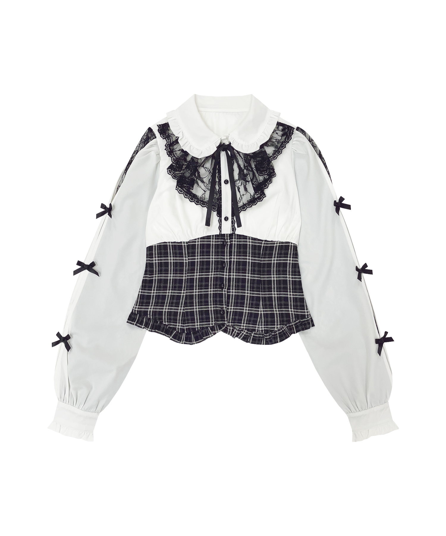 ラッフルレース配色チェックセットアップ