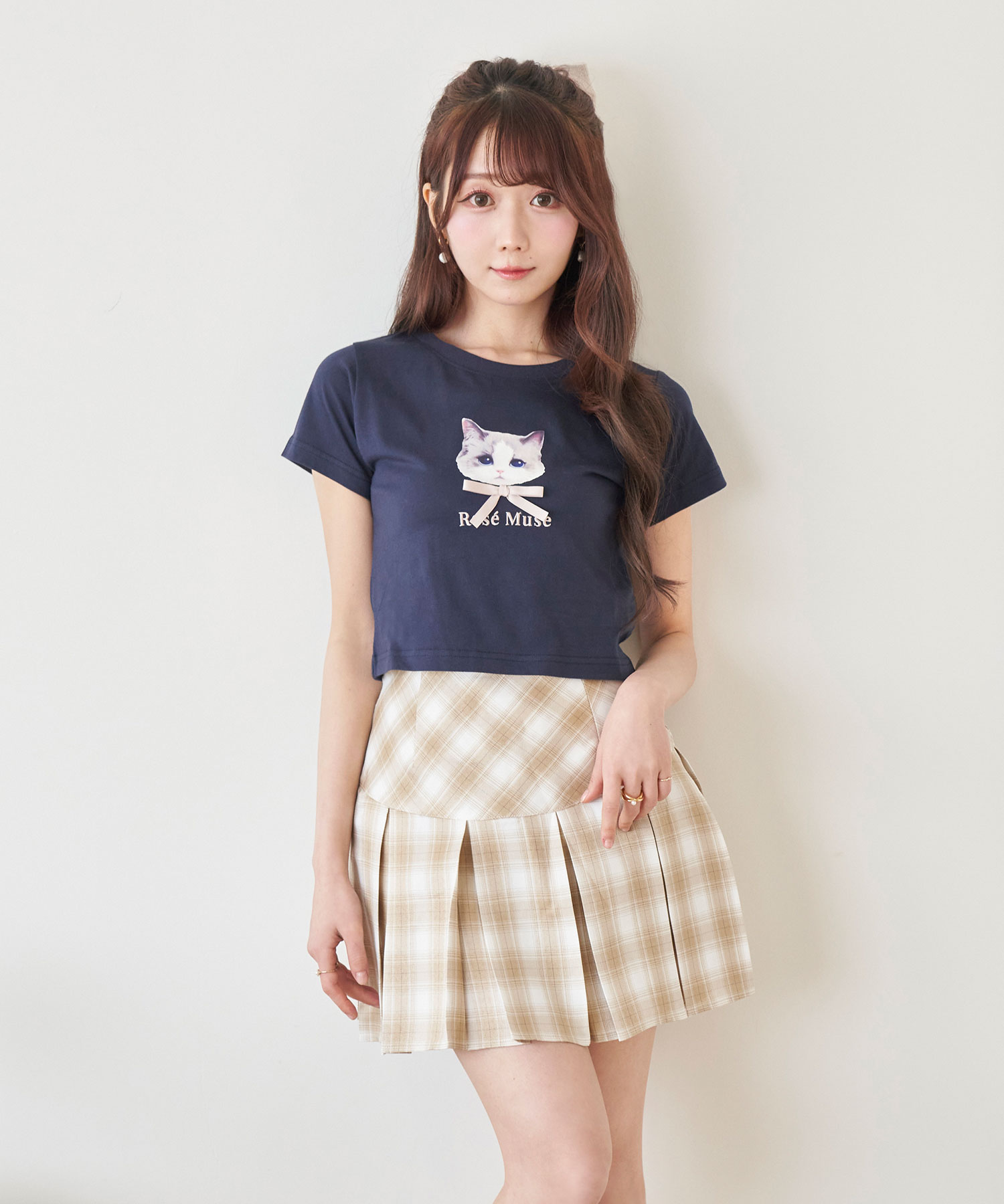 Check pleats mini skirt