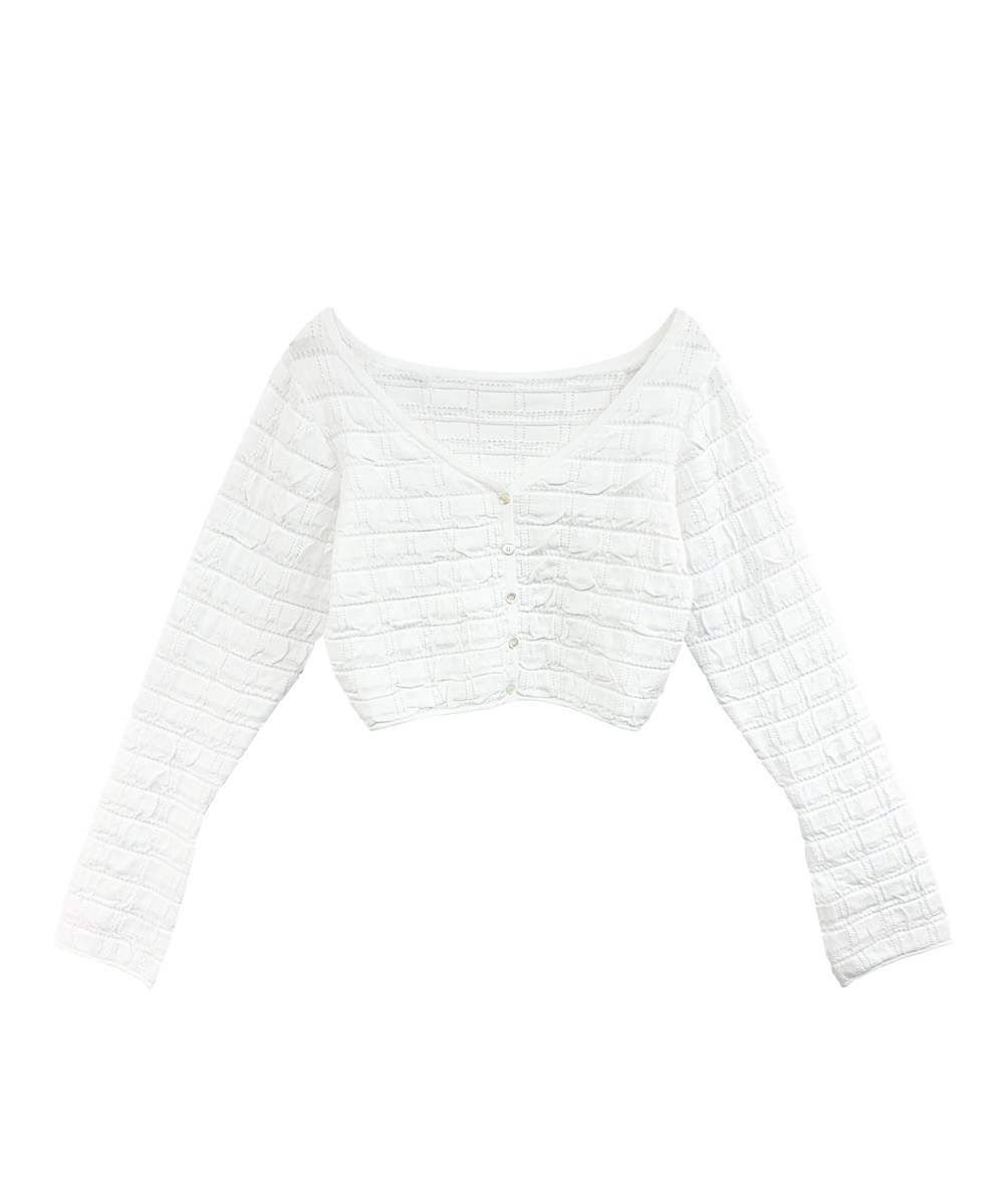 cut shirring knit cardigan