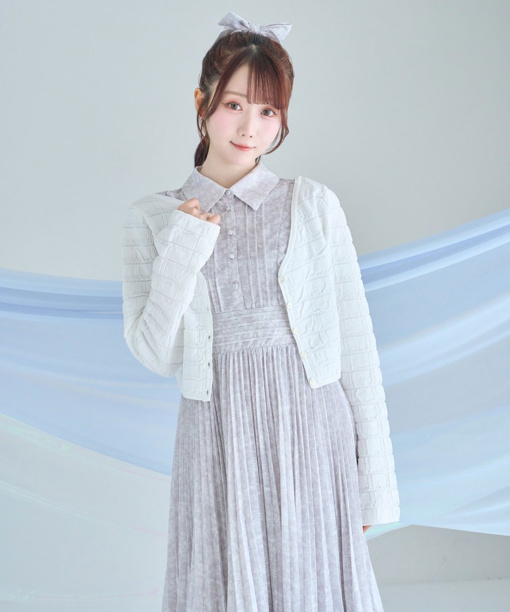cut shirring knit cardigan