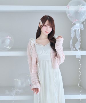 cut shirring knit cardigan