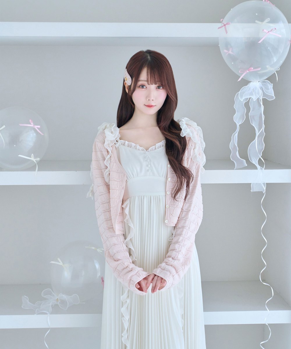 cut shirring knit cardigan