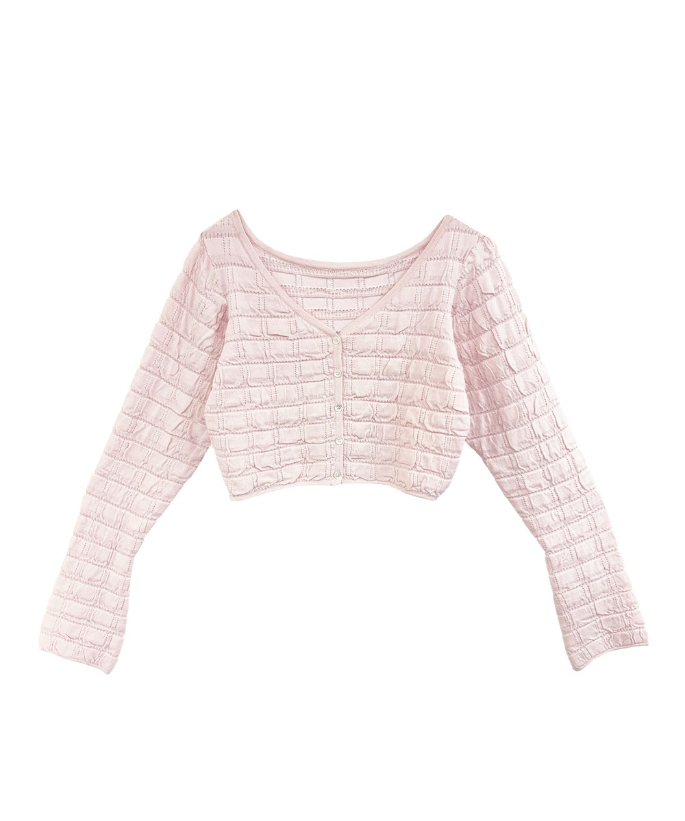 cut shirring knit cardigan