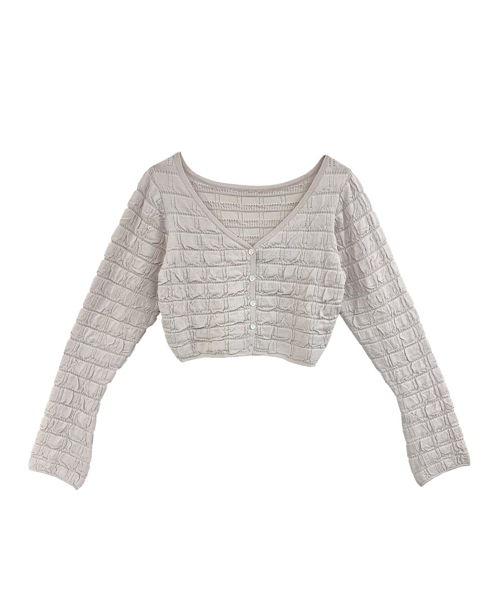 cut shirring knit cardigan
