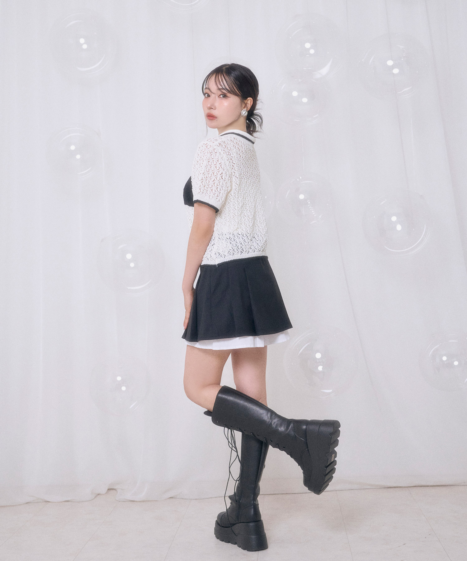 透かし編みポロニット