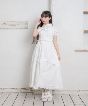 配色リボンコットンワンピース