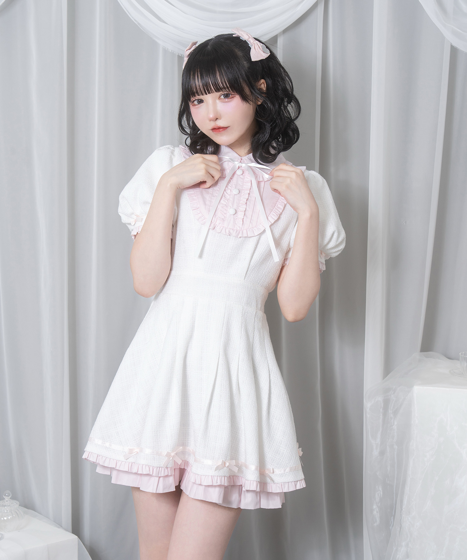 Honey Cinnamon 配色ツイードポイントリボンワンピース HC251OP0308_12.jpg