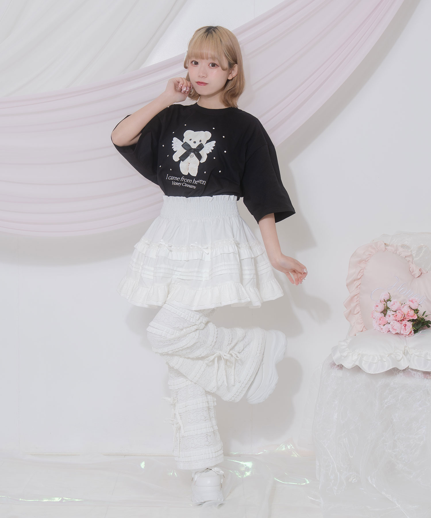 コットンレースギャザースカート