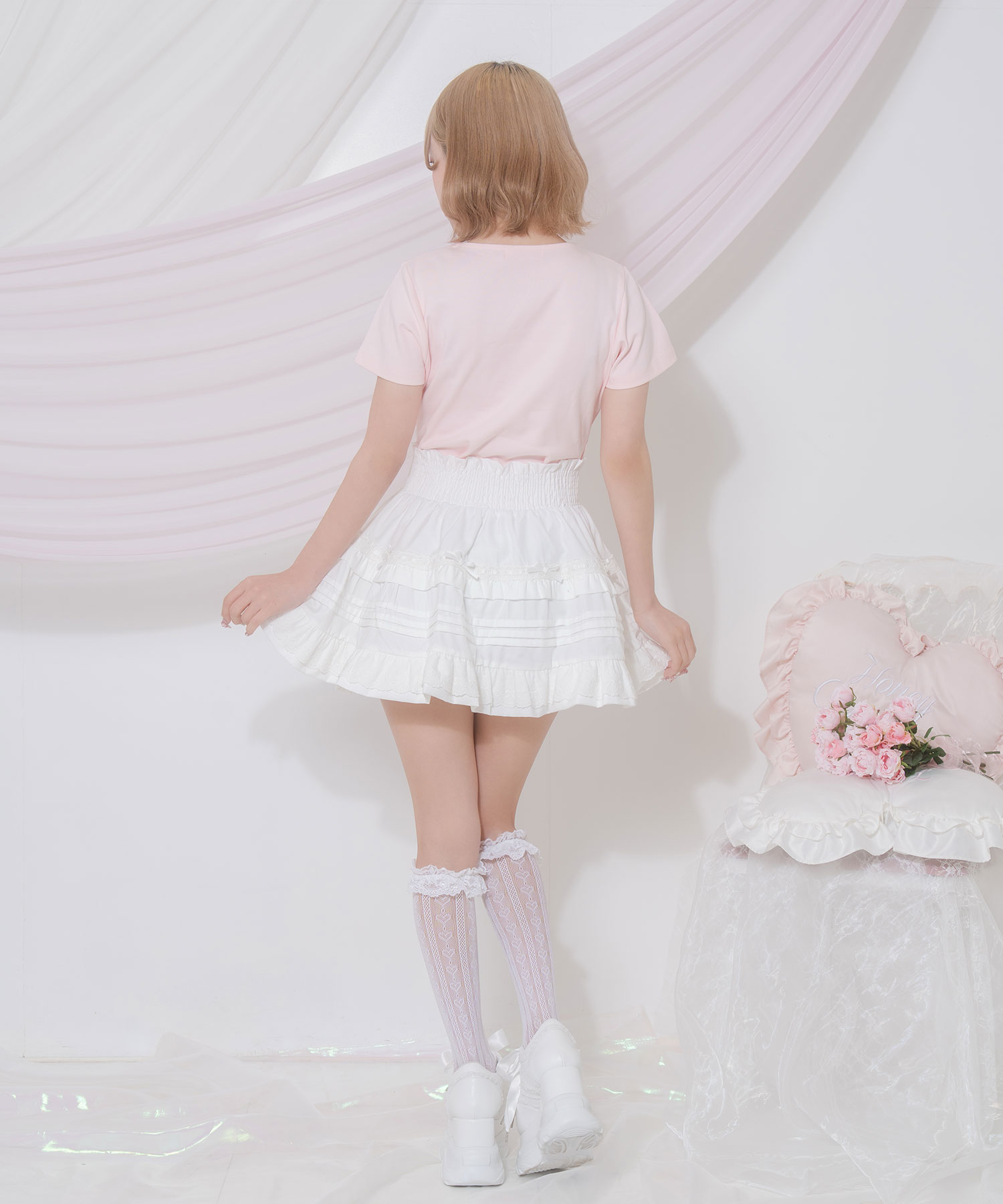 コットンレースギャザースカート