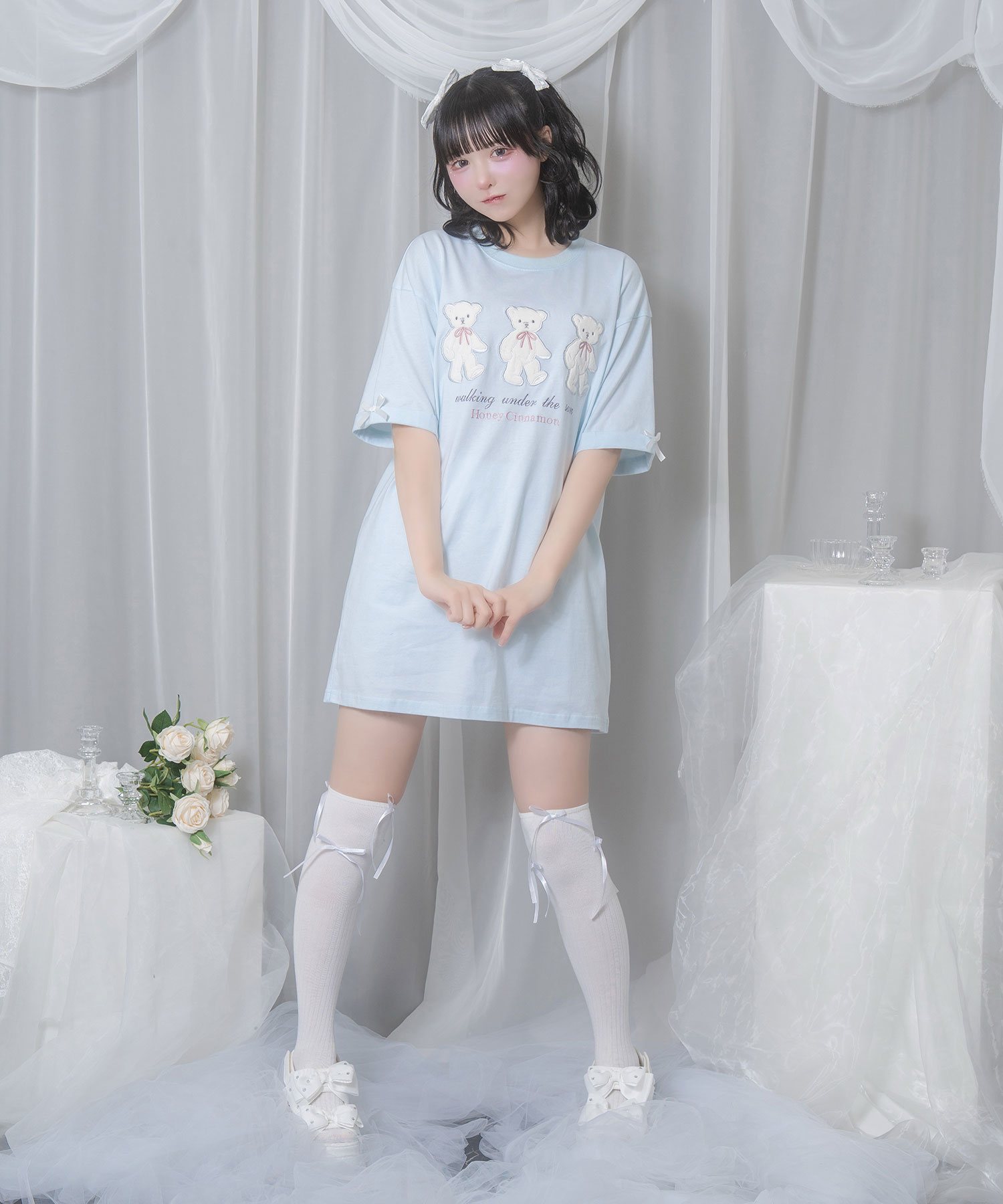 tシャツ Honey Bear アップリケTシャツ レディース Honey Cinnamon tシャツ Bear アップリケTシャツ レディース