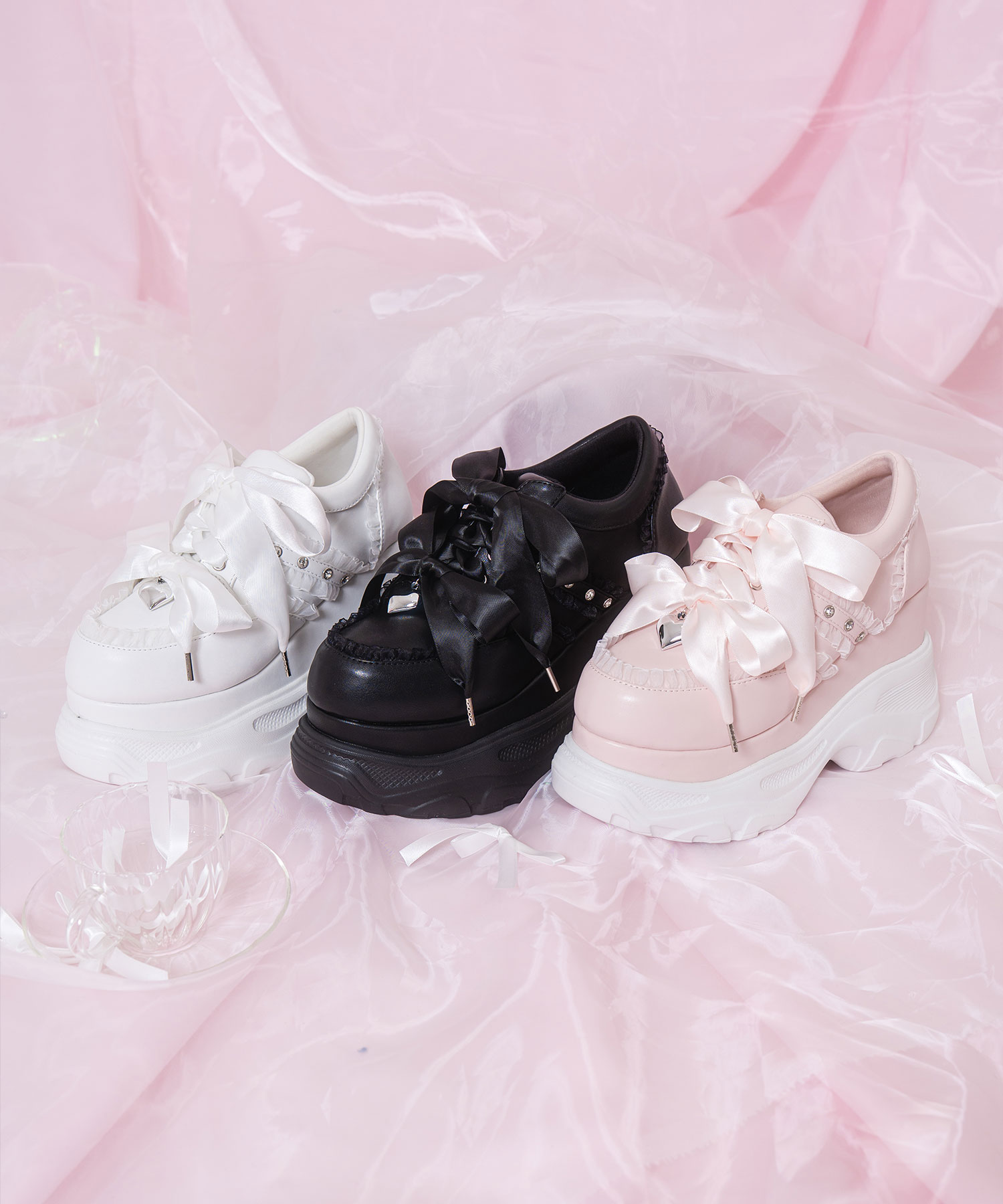 ダブルリボン厚底スニーカー