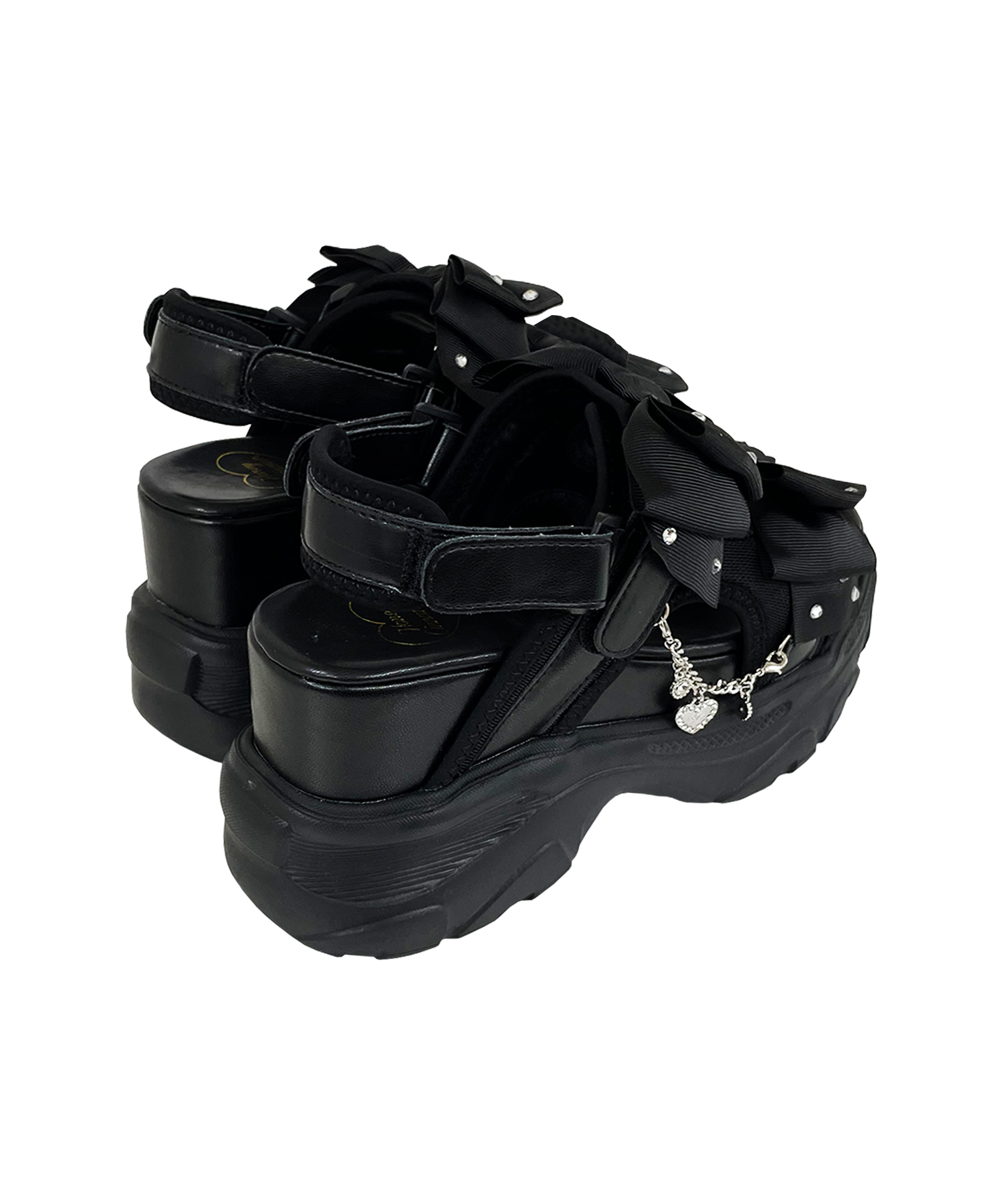 チャーム付きビジューリボン厚底スポサン