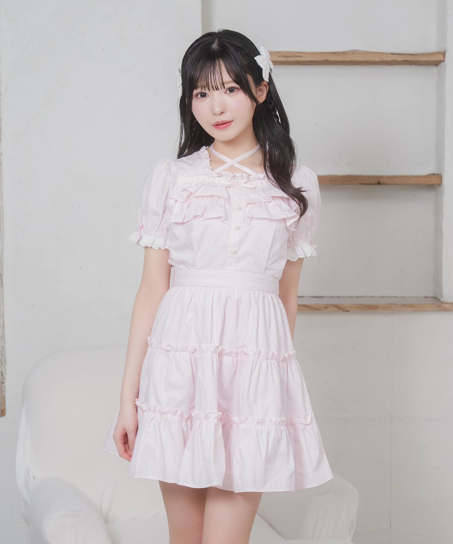 Honey mi Honey サテンティアードワンピ
