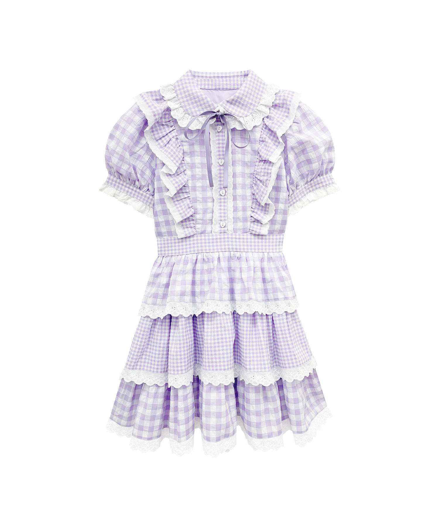 甘いチョコレートの香りがする女の子のフリルチェックワンピース