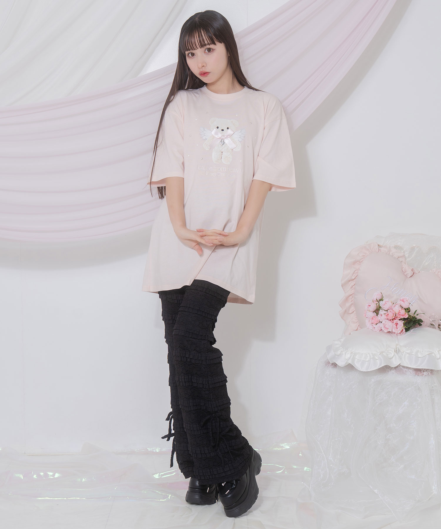 総レースフレアパンツ