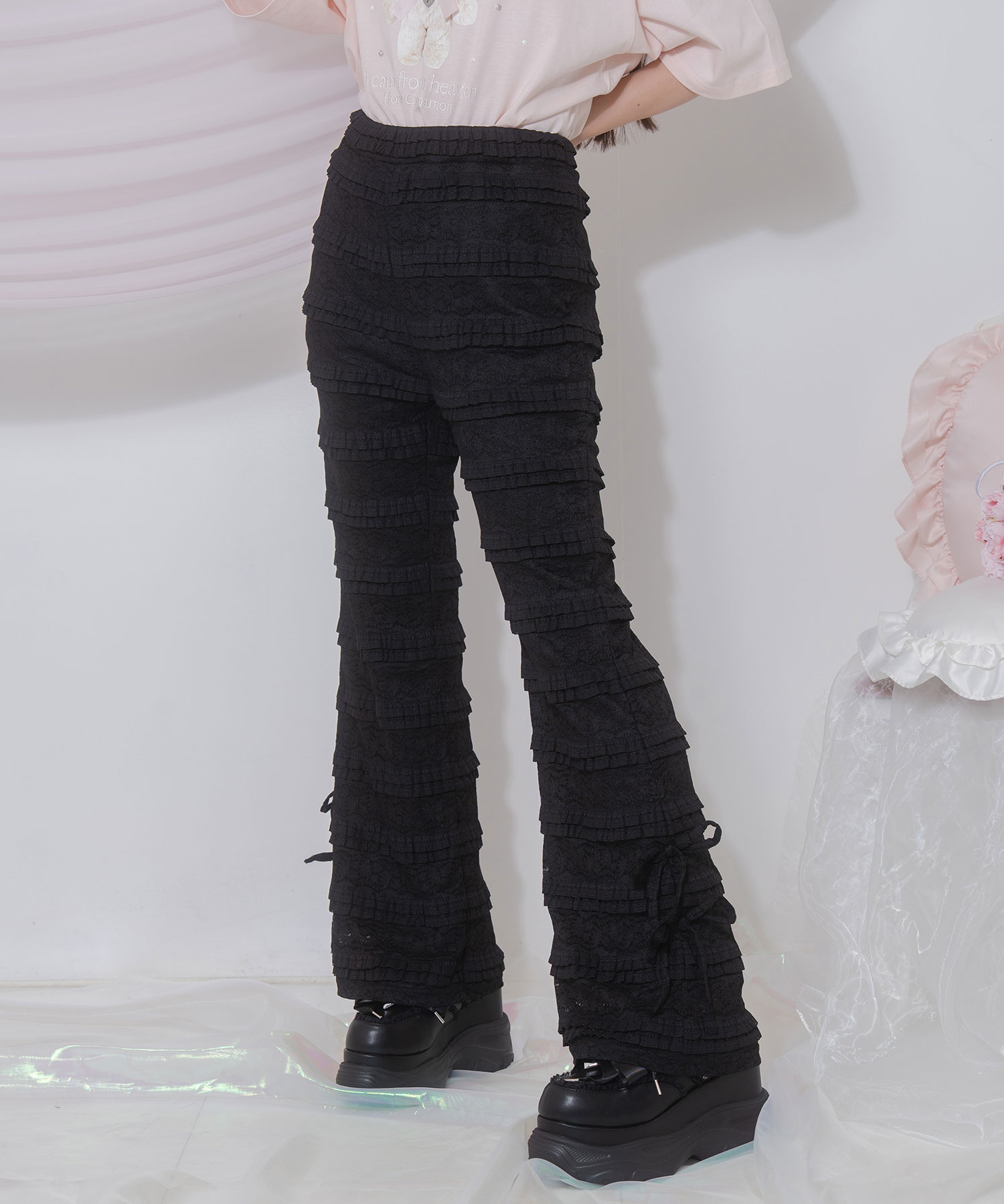 総レースフレアパンツ