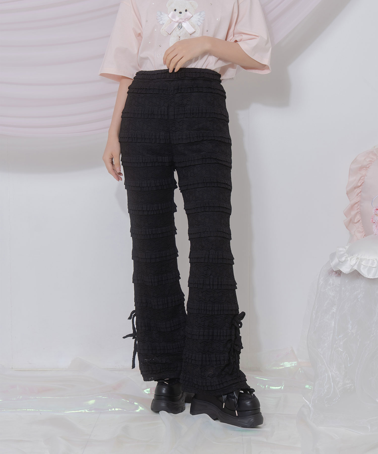 総レースフレアパンツ