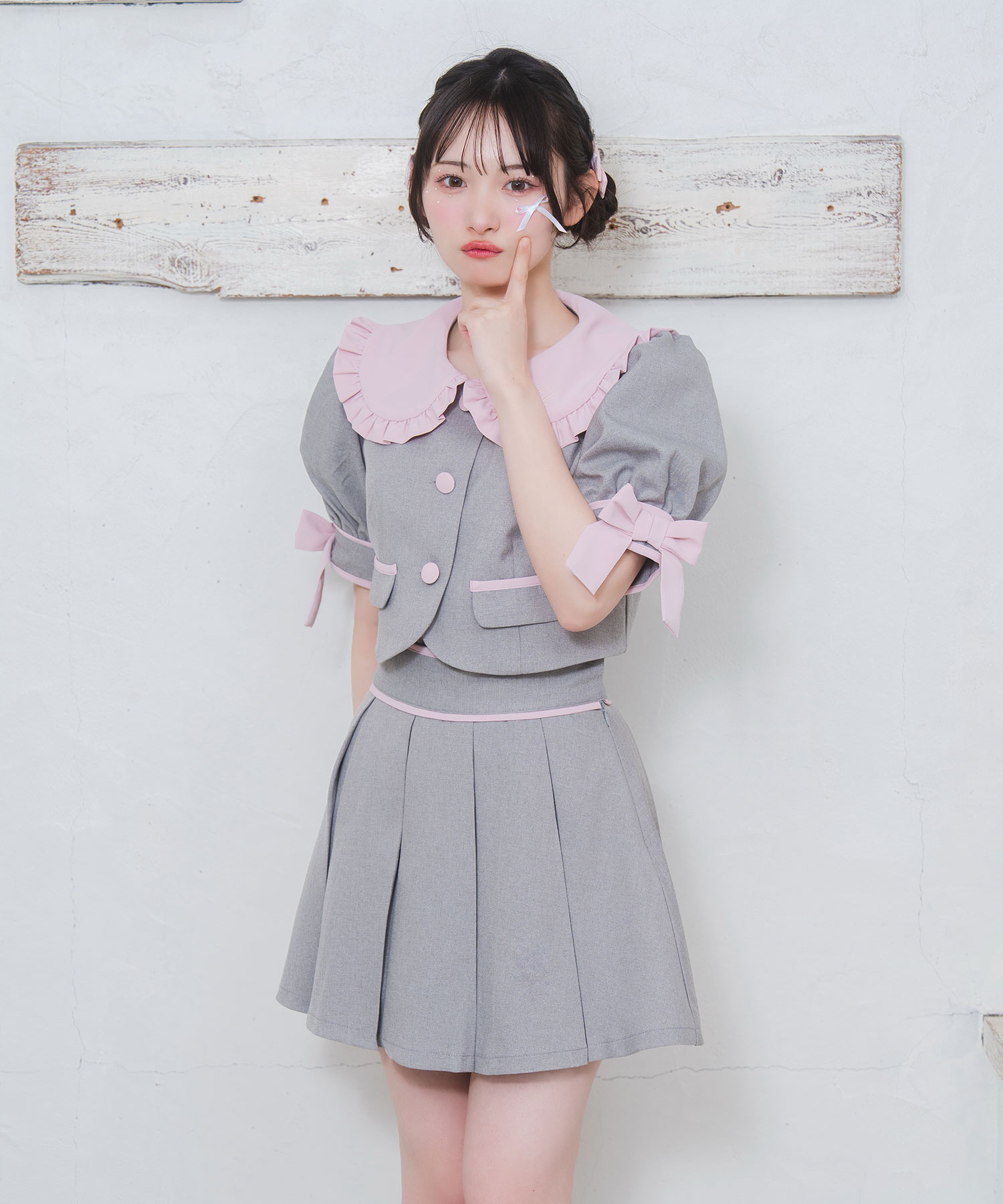 袖リボン配色セットアップ