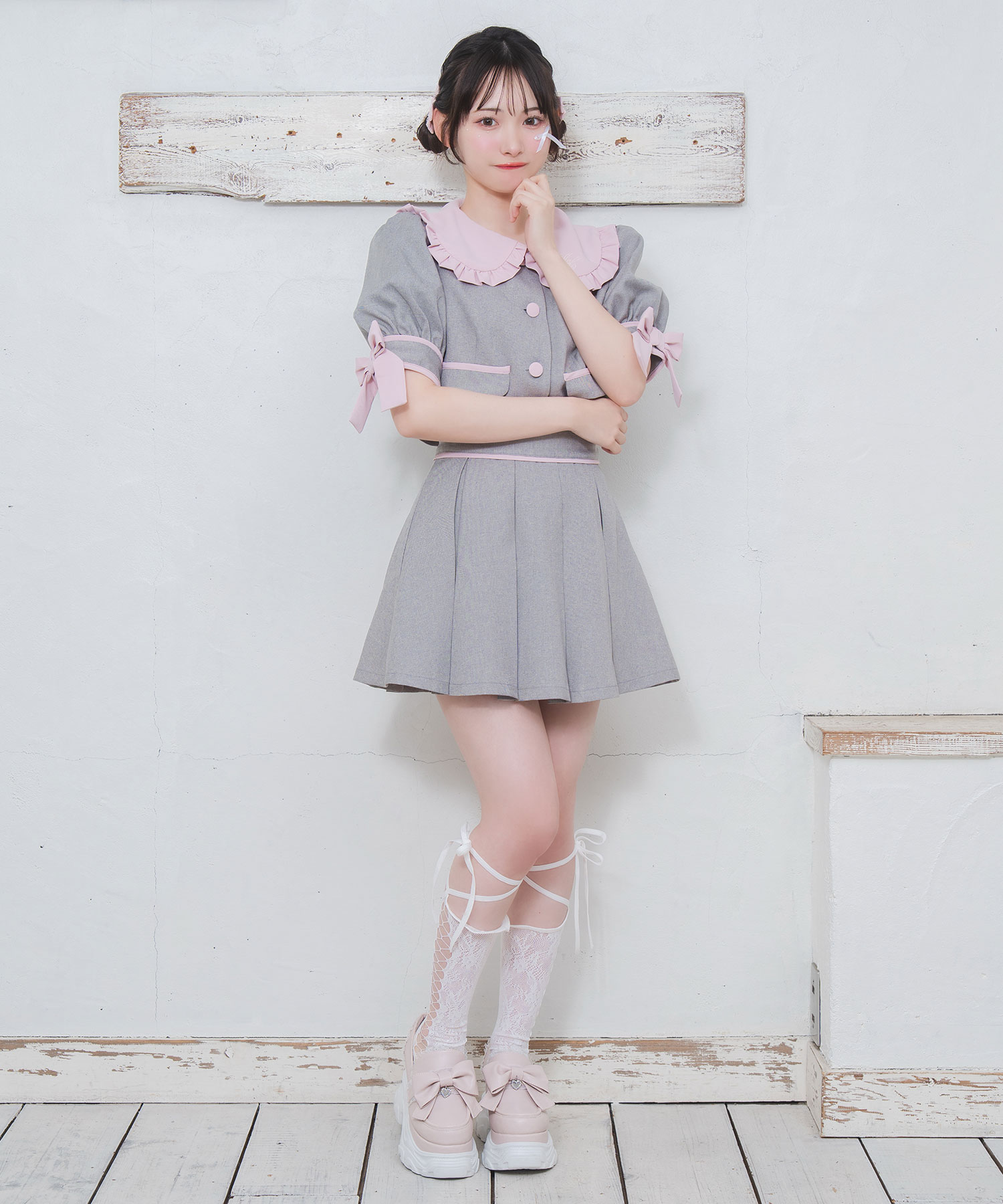 袖リボン配色セットアップ