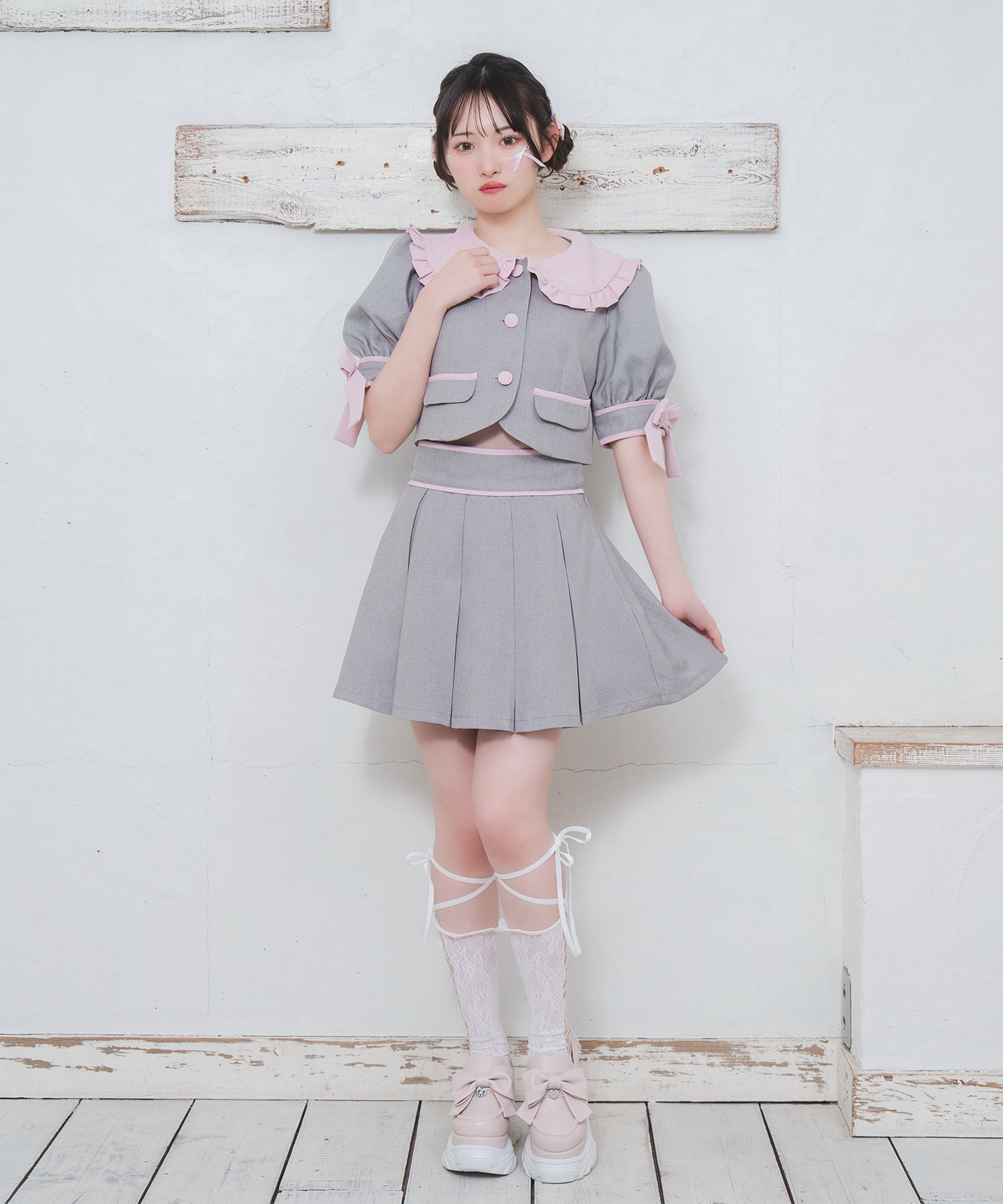 袖リボン配色セットアップ