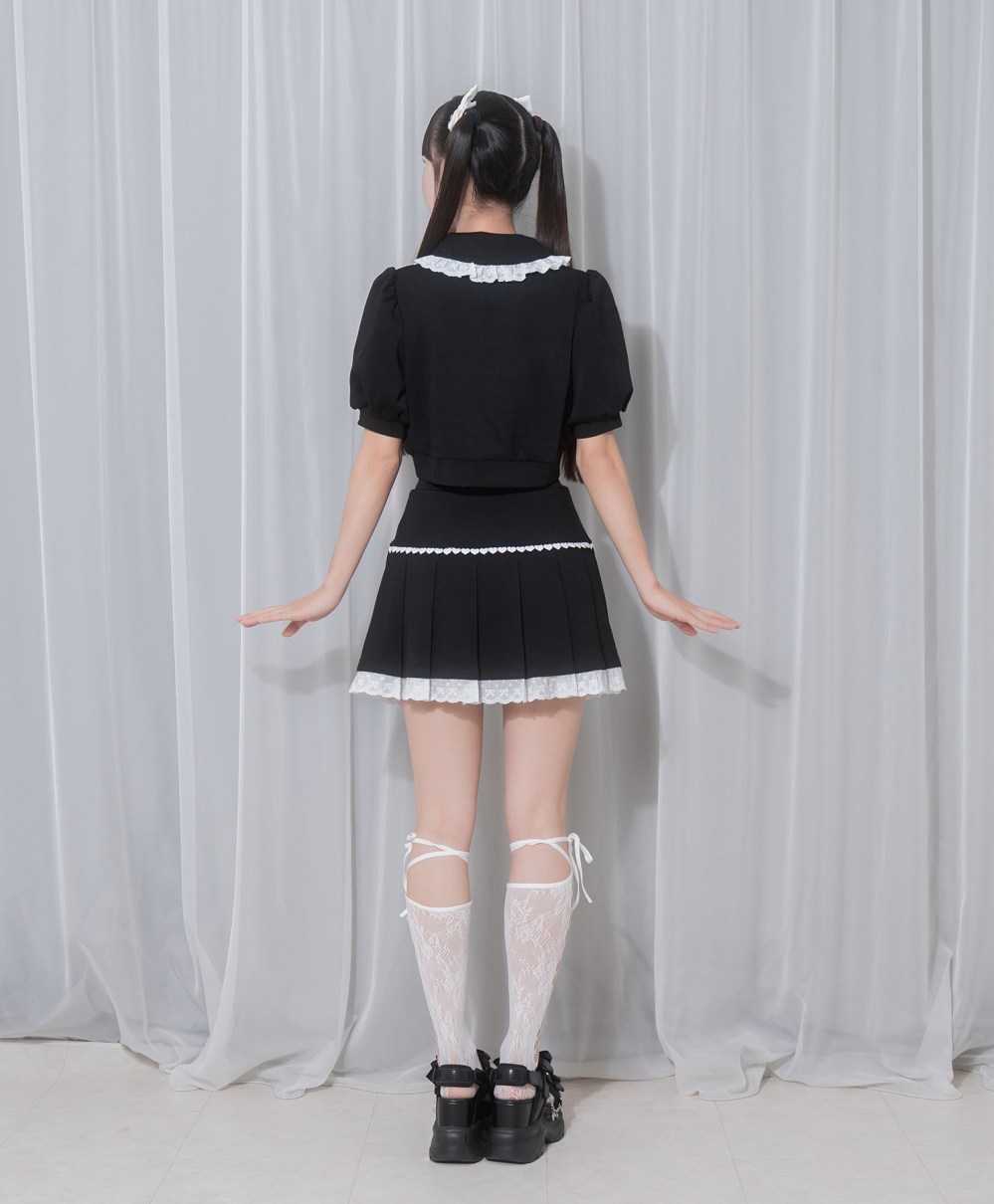 コットンレースハーフジップセット