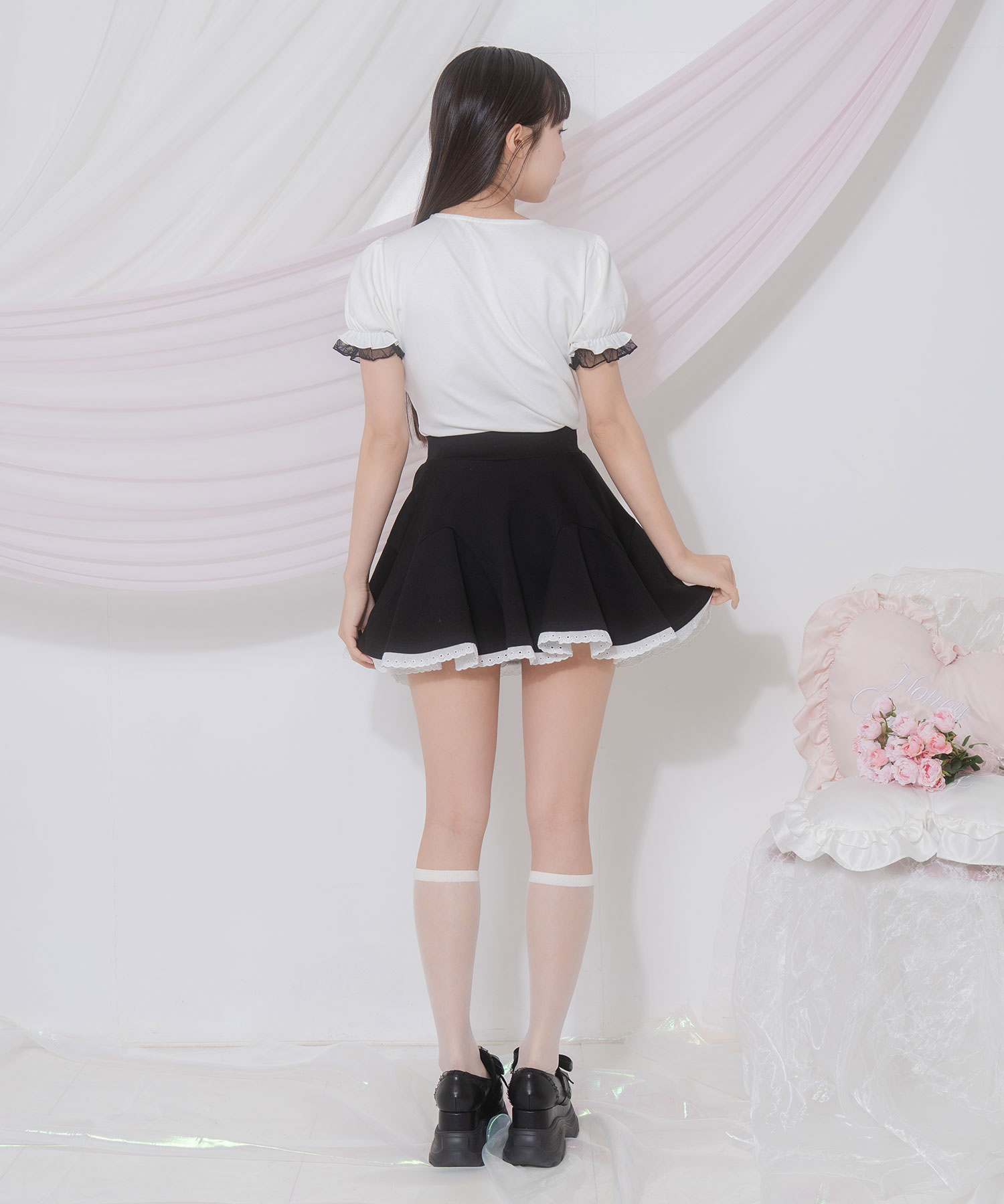 レースリボンAPパフスリーブTシャツ