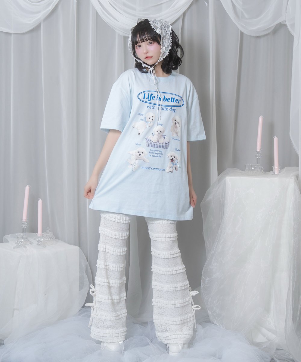 white dog プリントTシャツ