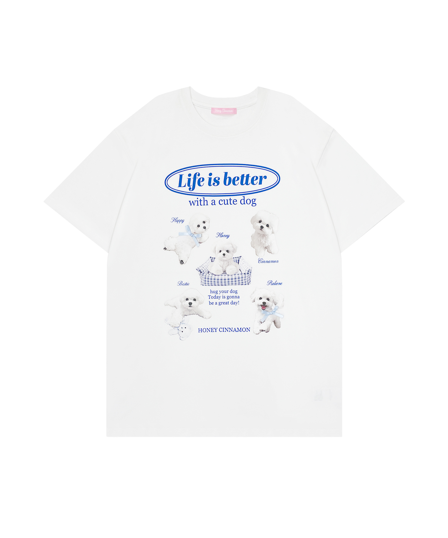 white dog プリントTシャツ