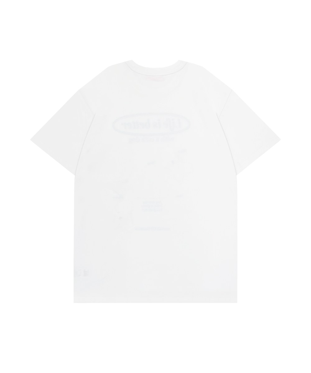 white dog プリントTシャツ