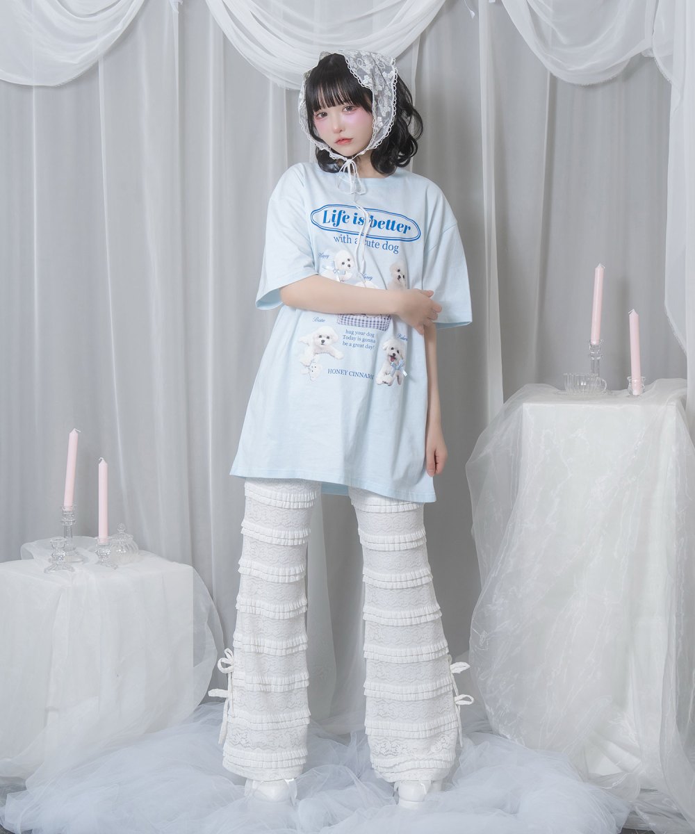 white dog プリントTシャツ