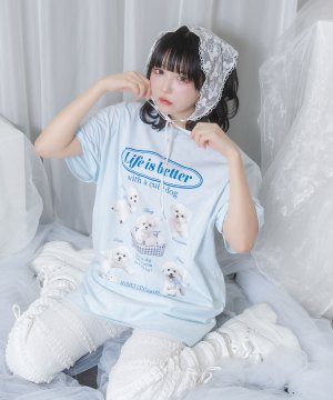 white dog プリントTシャツ