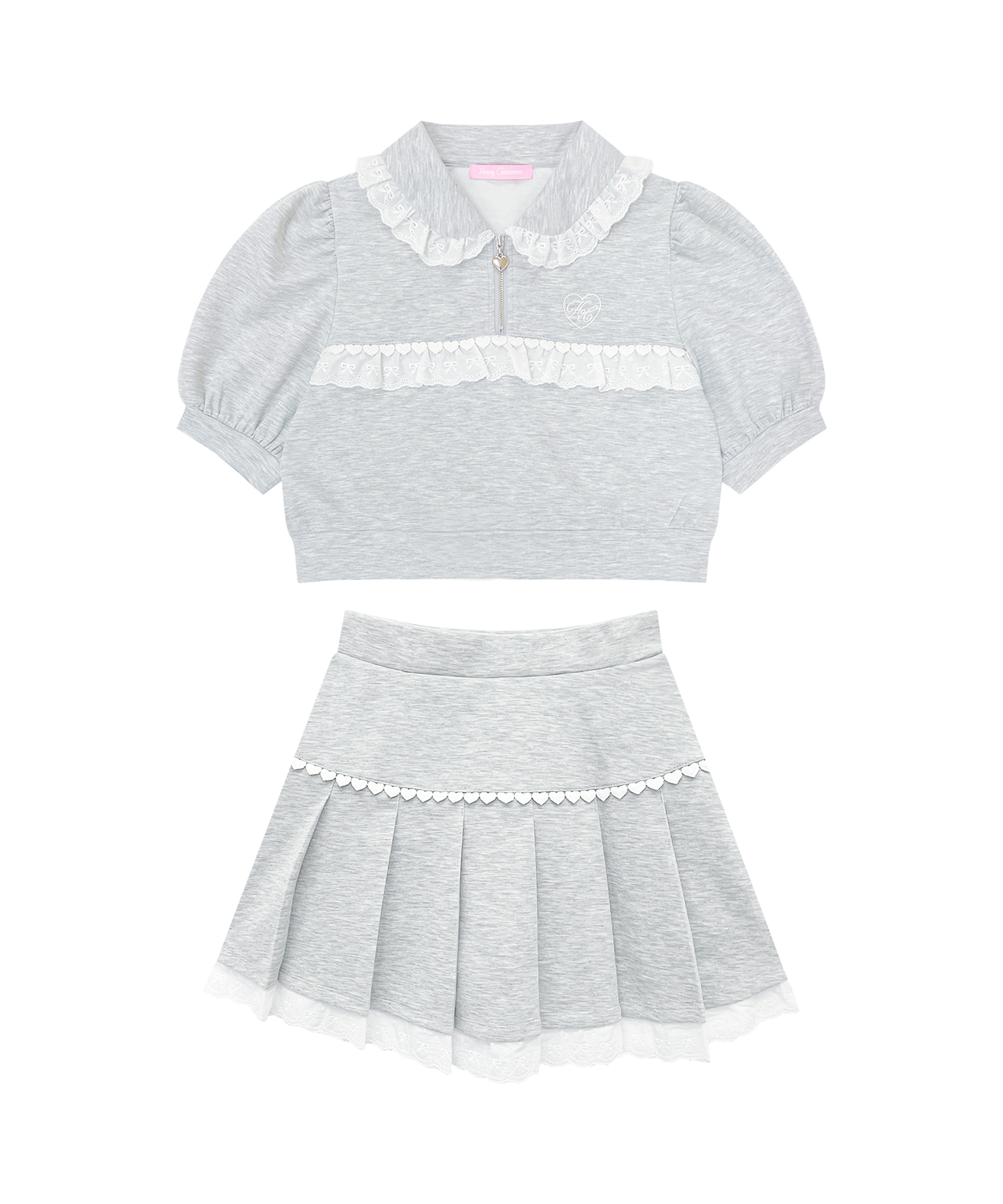 コットンレースハーフジップセット