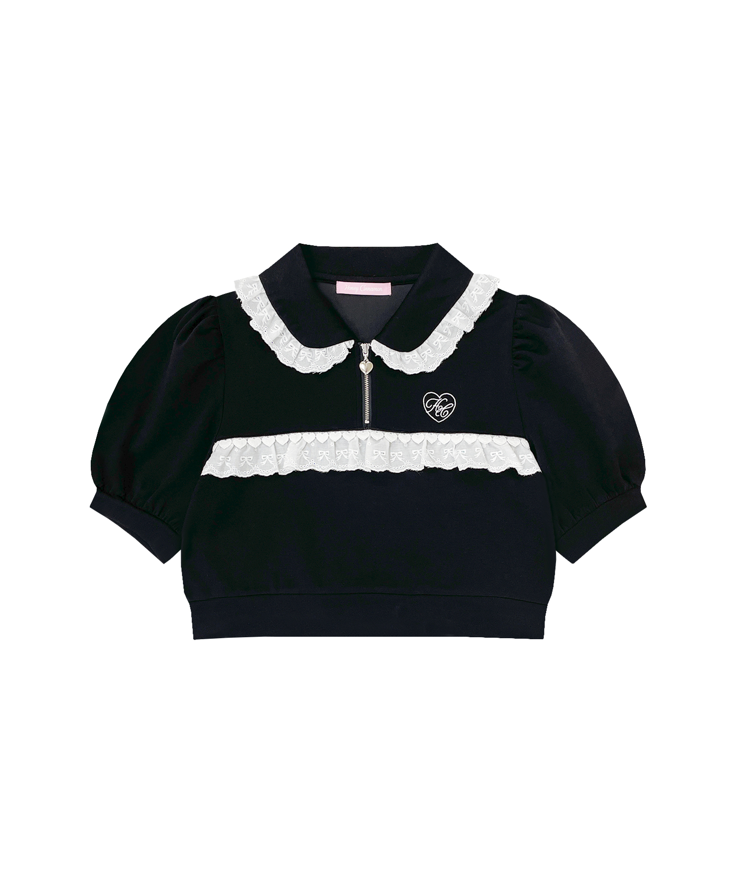 コットンレースハーフジップセット