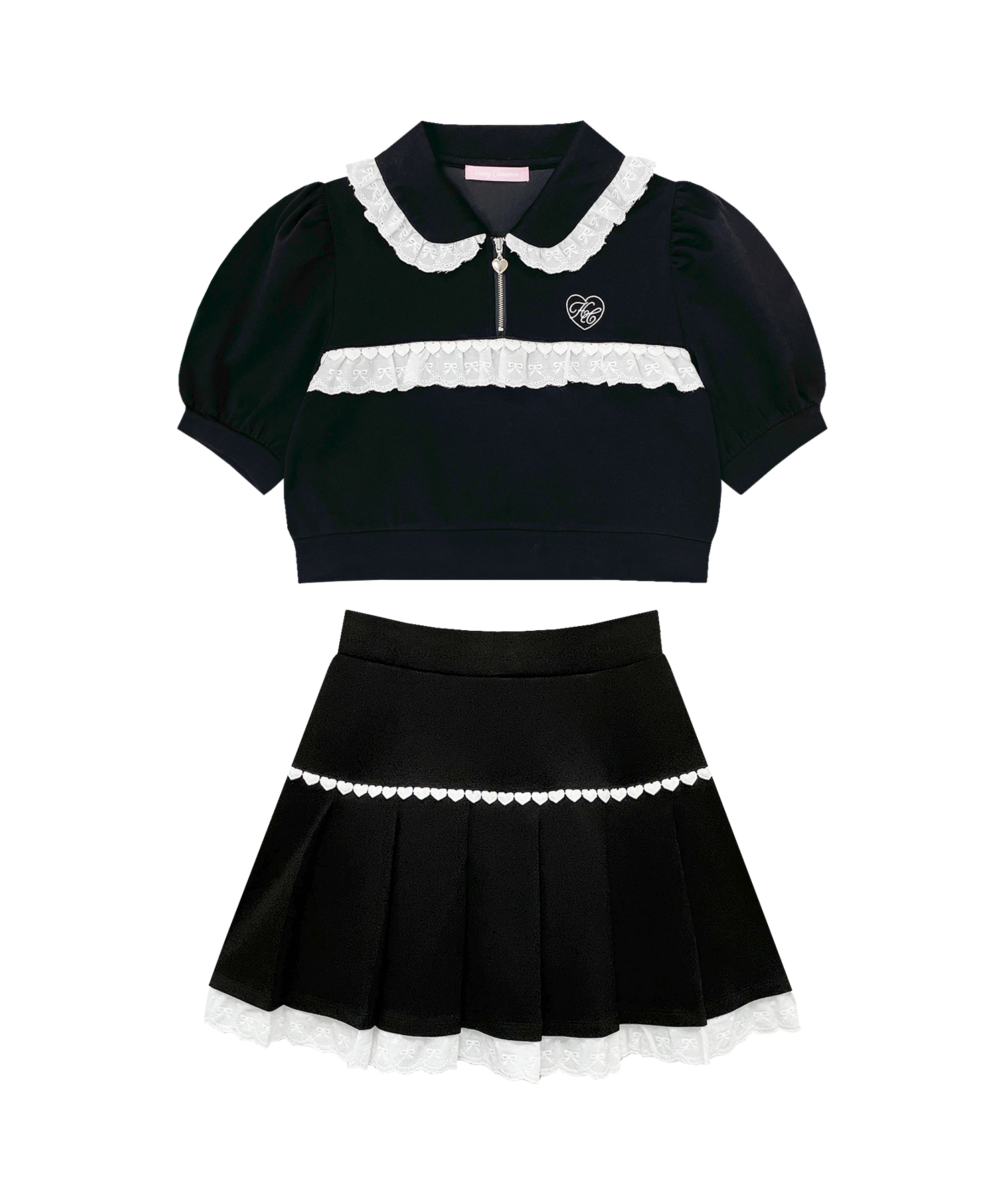 コットンレースハーフジップセット