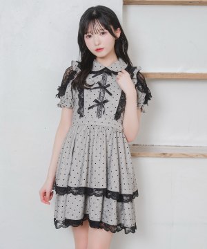 レース配色ハートストライプワンピース