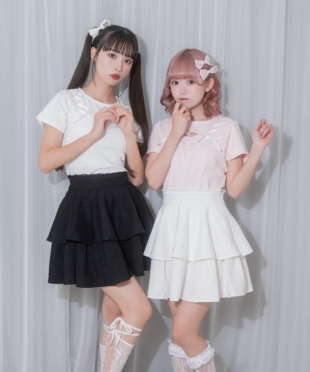 リボンレース2段フレアスカート