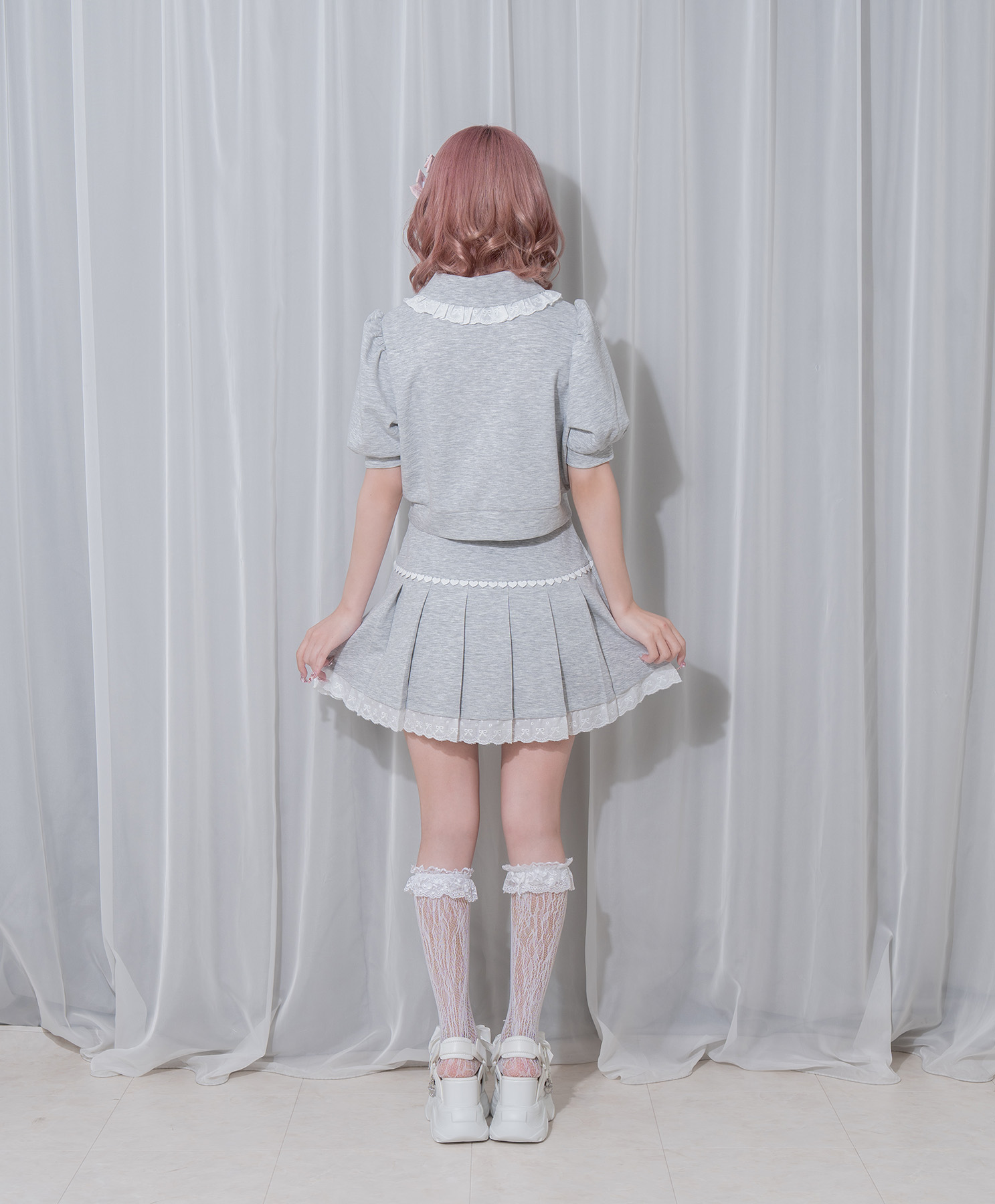 コットンレースハーフジップセット