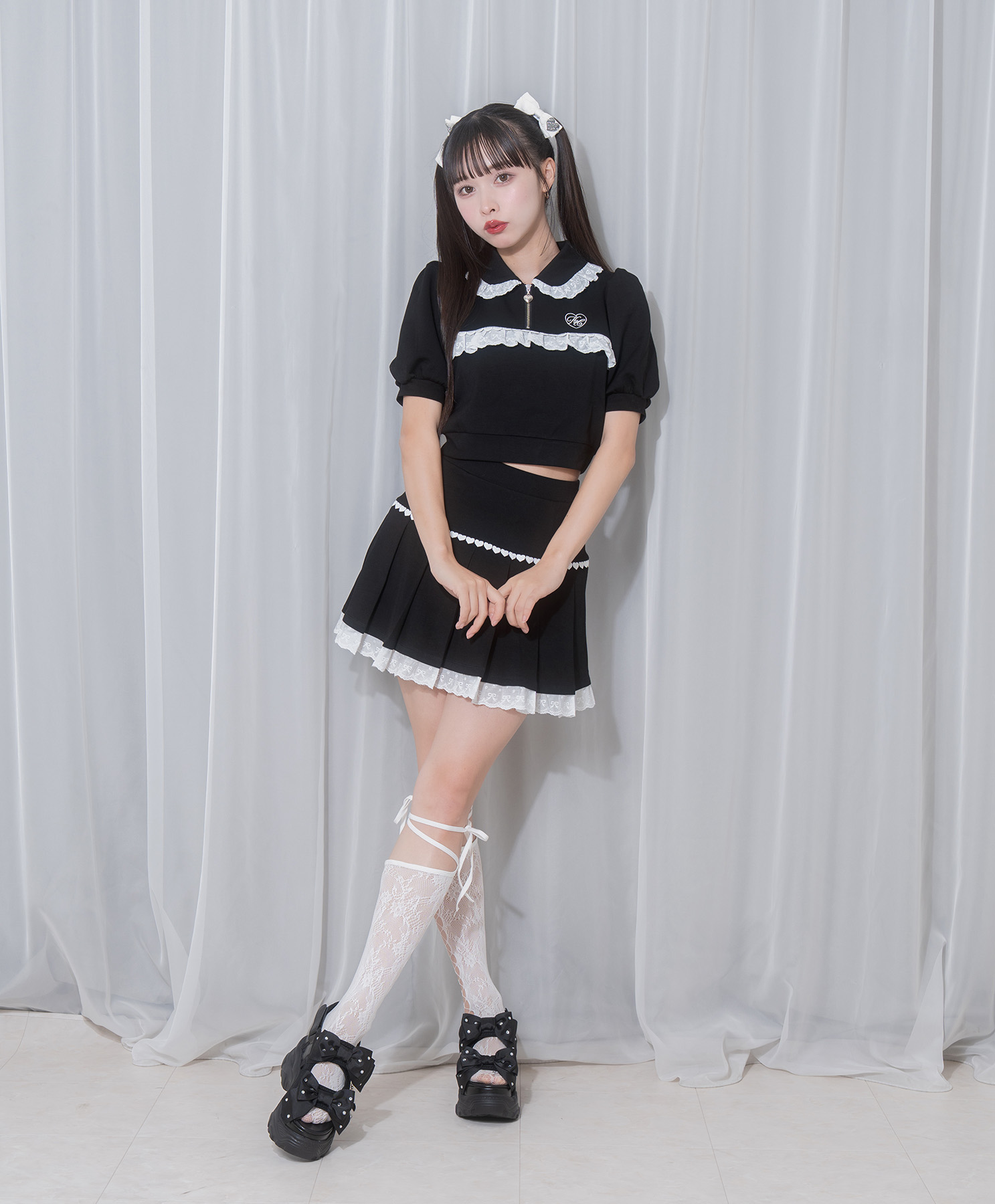 コットンレースハーフジップセット