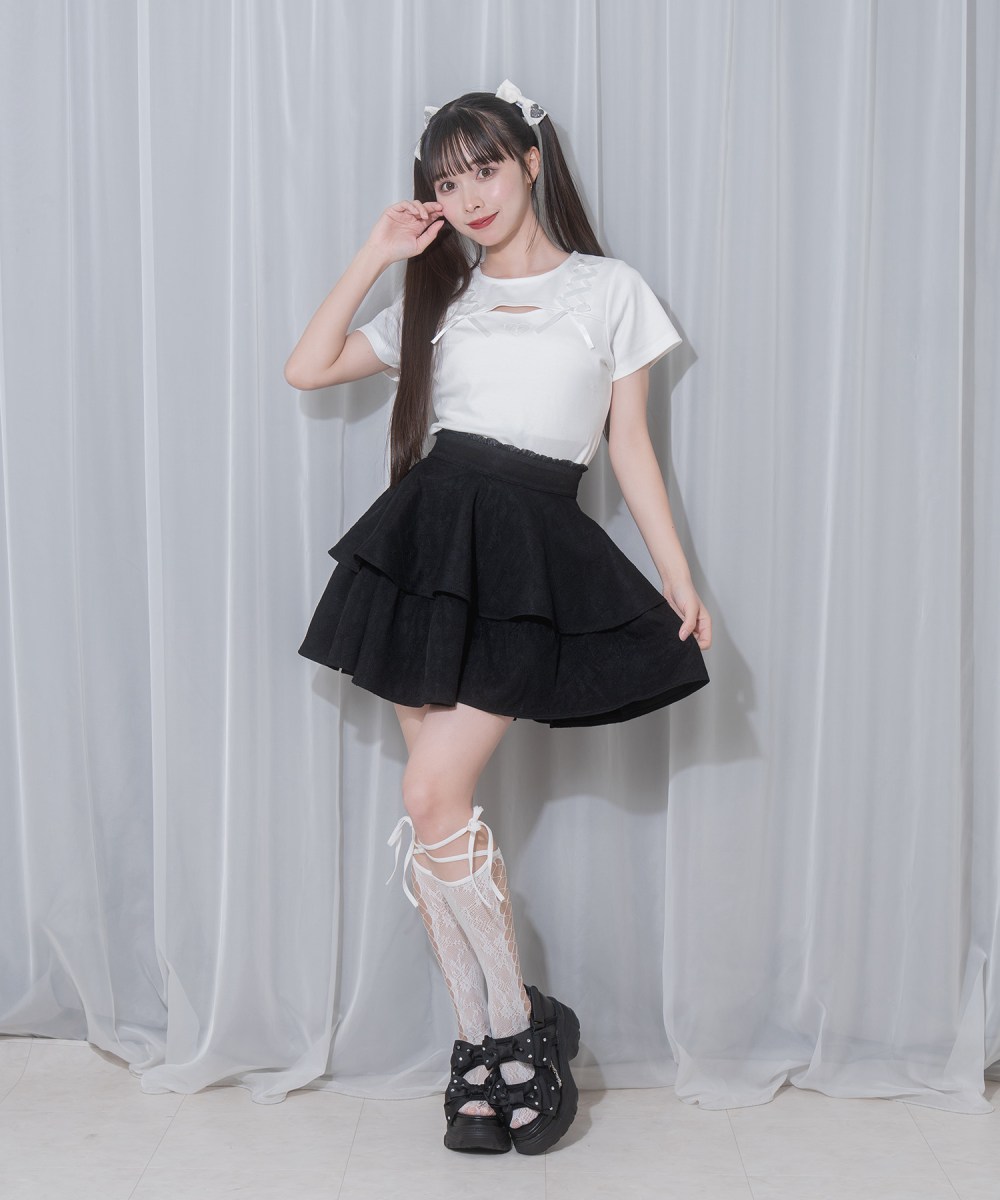 リボンレース2段フレアスカート