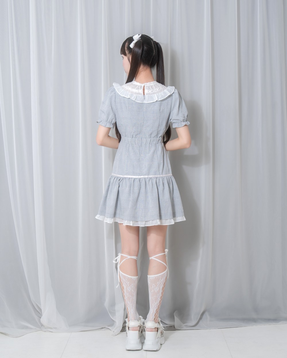 ハートドット刺繍チェックワンピース