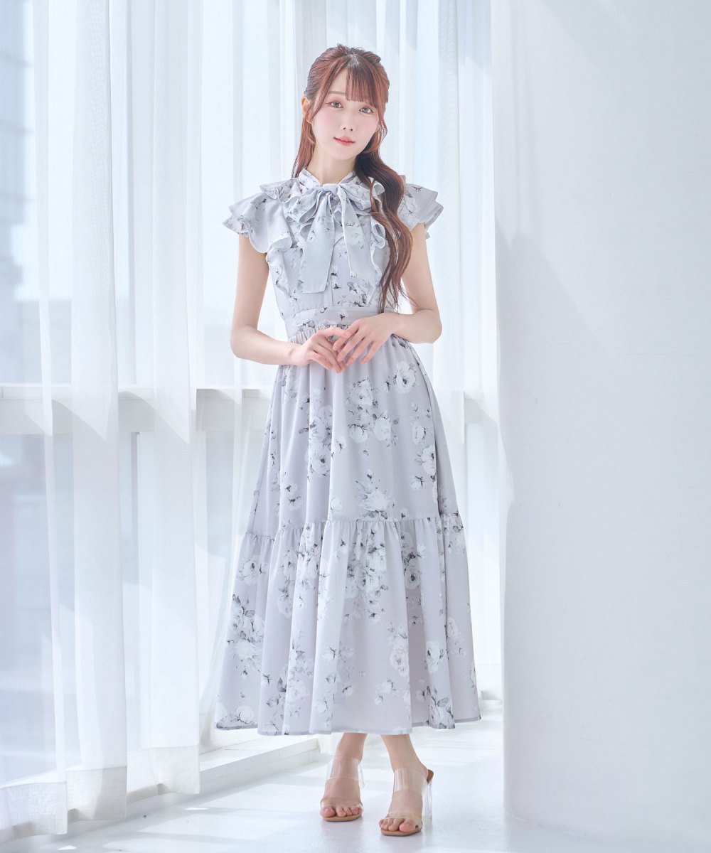 rose print flare dress