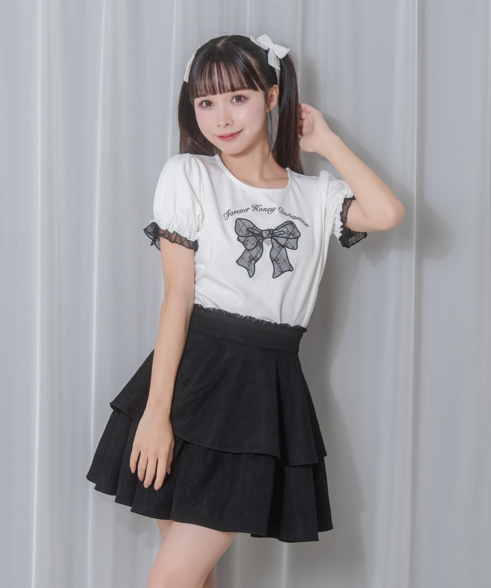 レースリボンAPパフスリーブTシャツ