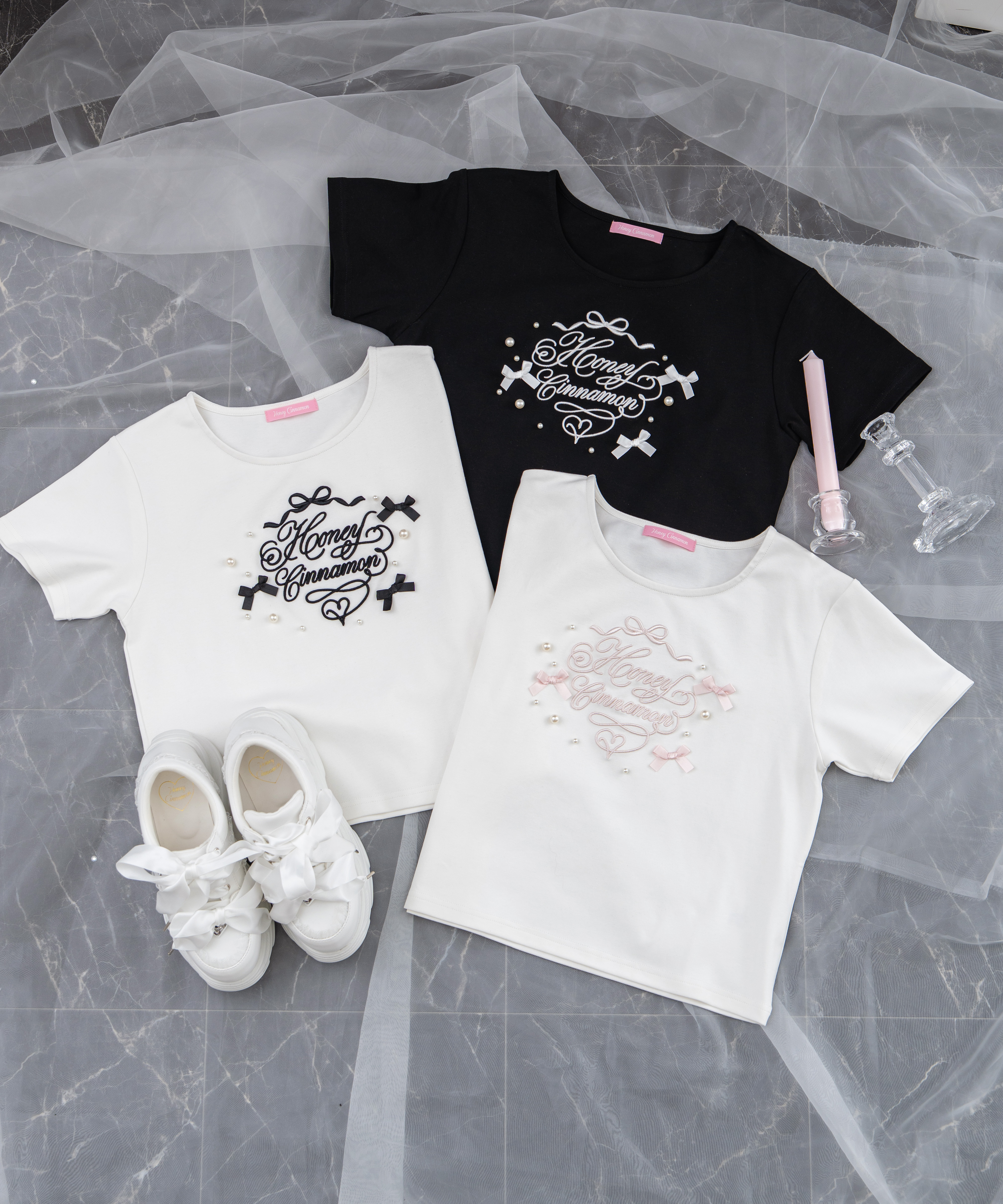 ロゴ刺繍リボンパールTシャツ – BUNNY APARTMENT