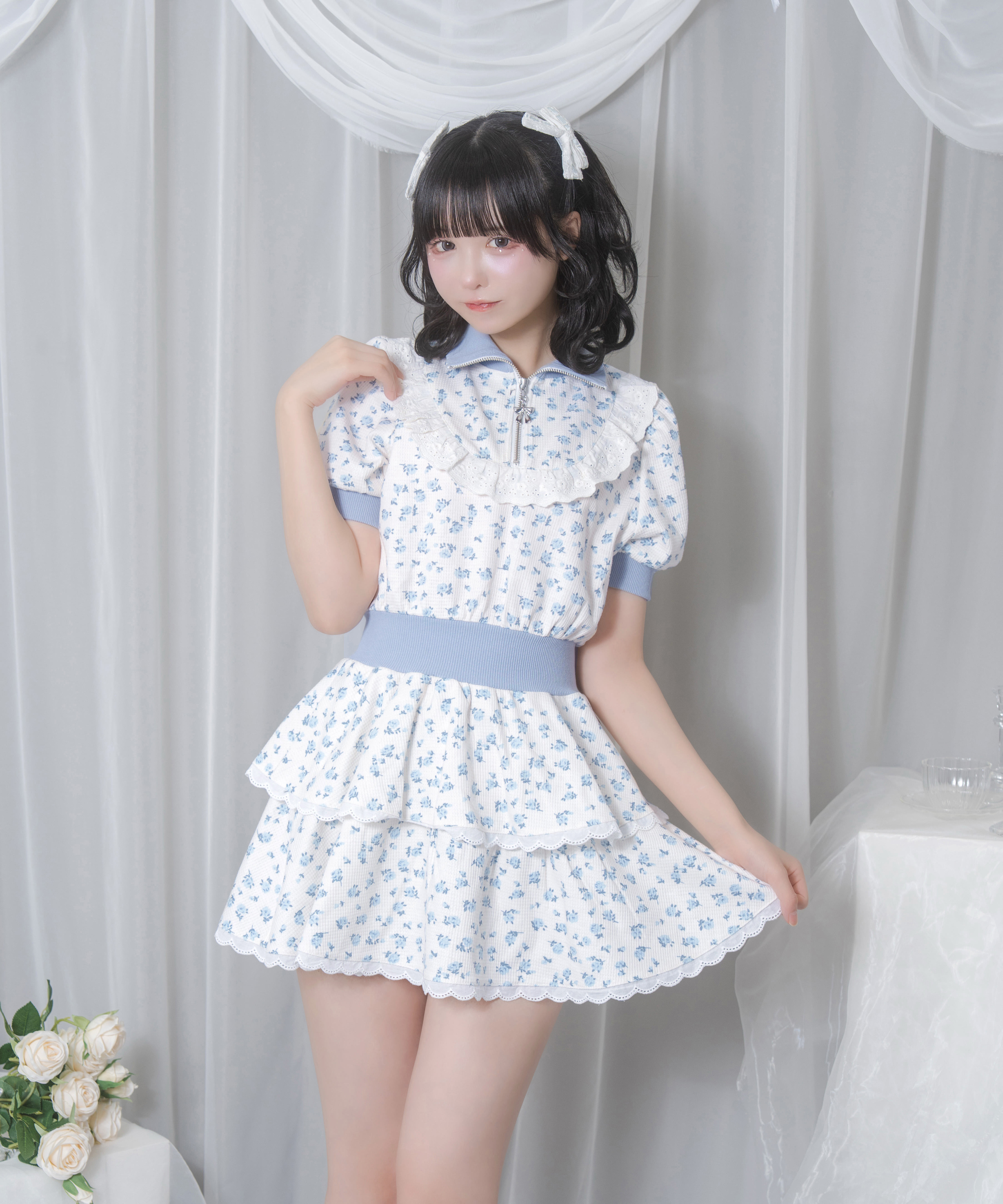 花柄ハーフジップワンピース