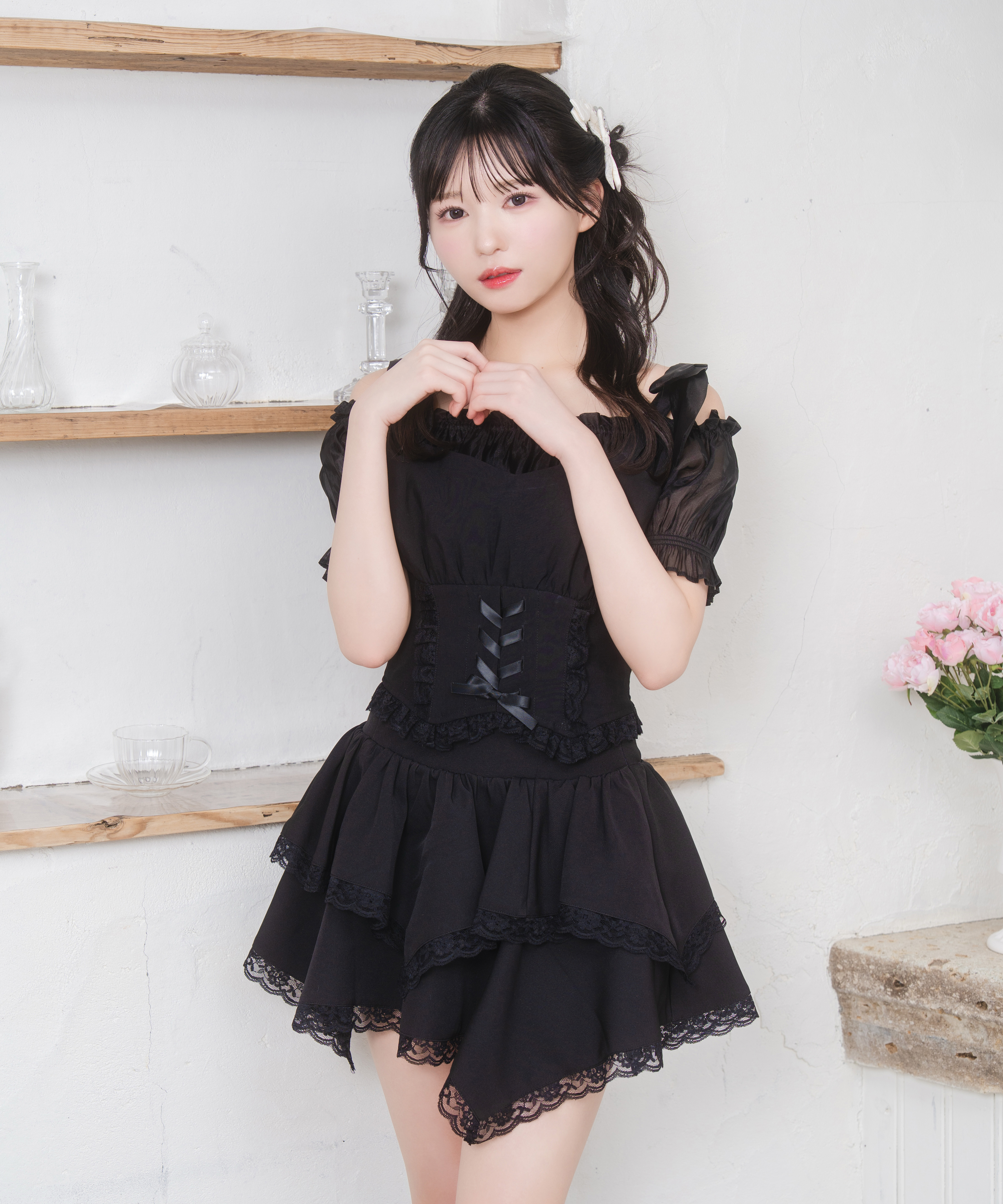 肩リボンビスチェオフショルセットアップ