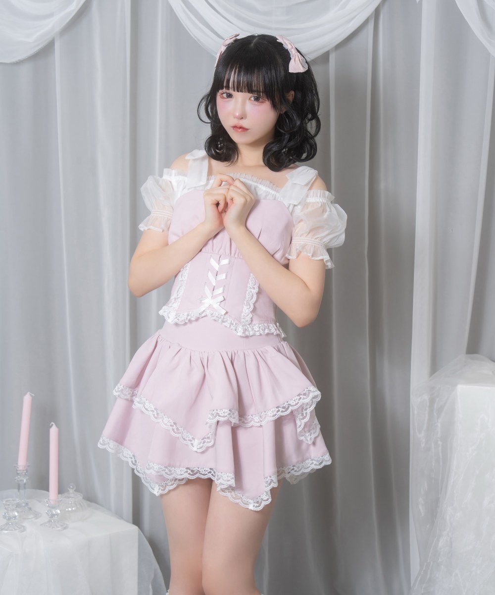 肩リボンビスチェオフショルセットアップ