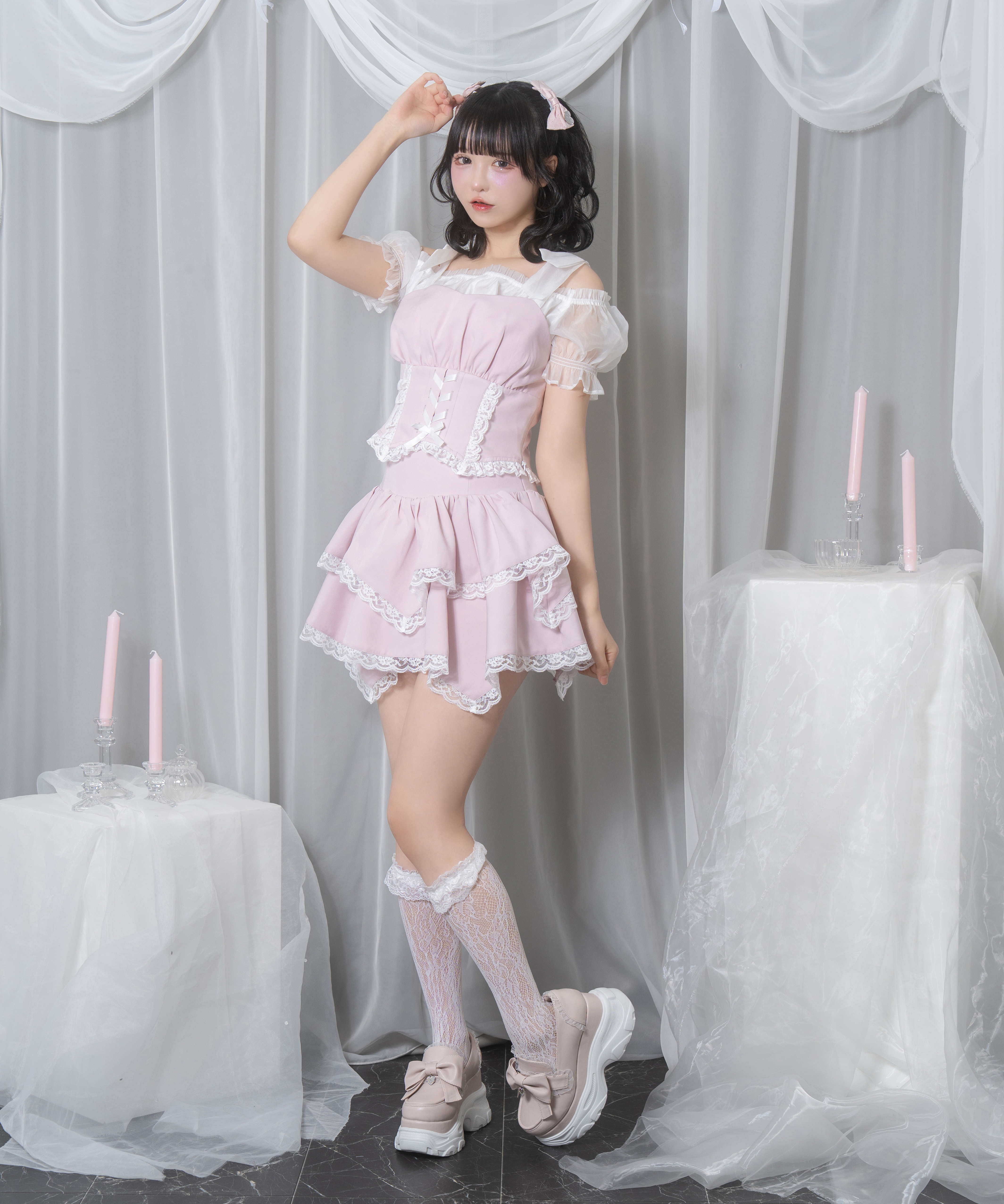 肩リボンビスチェオフショルセットアップ