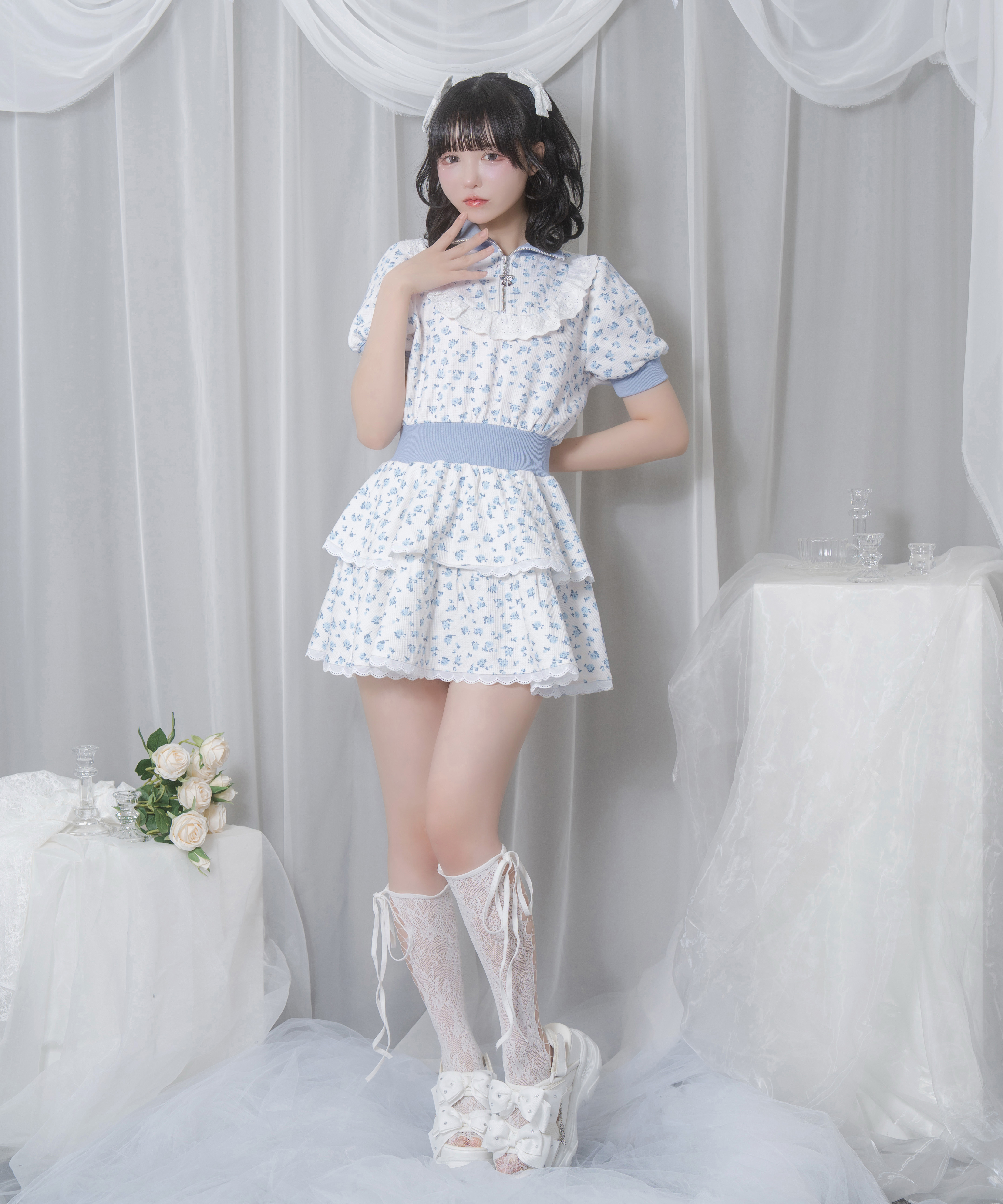 花柄ハーフジップワンピース