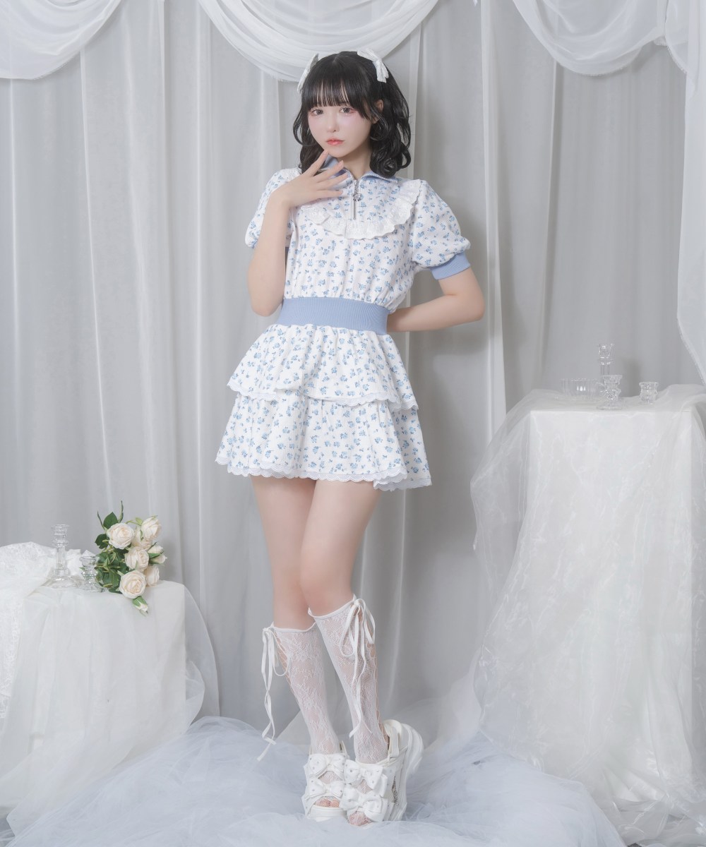 花柄ハーフジップワンピース