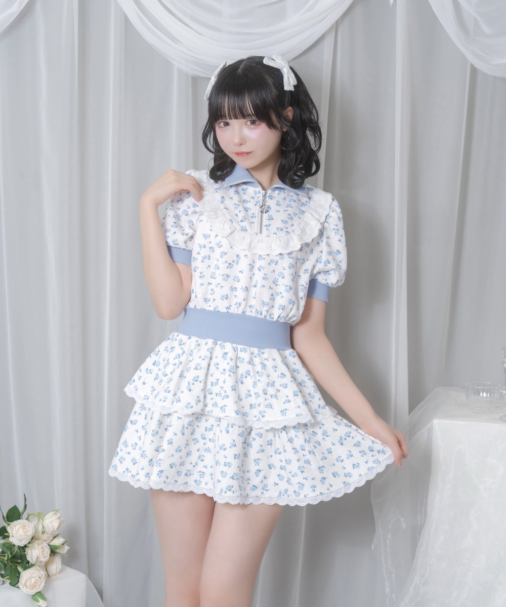 花柄ハーフジップワンピース